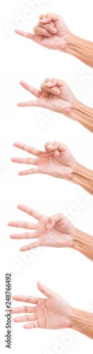 Man hand with one two three four five finger isolated on white background