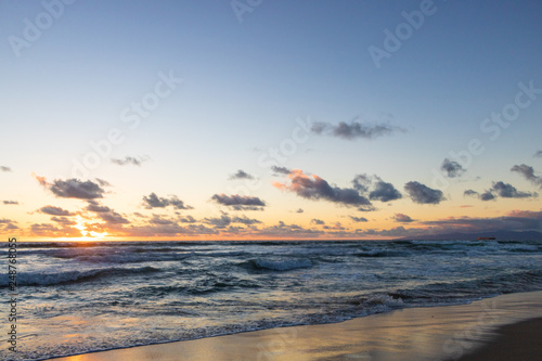 Beautiful orange sunset over Pacific Ocean from Manhattan Beach  California