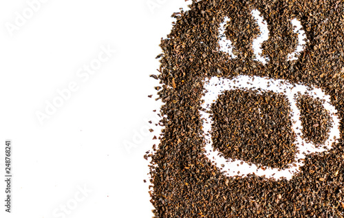 Cup made from dried tea leaves isolated on white background with blank space for text.
