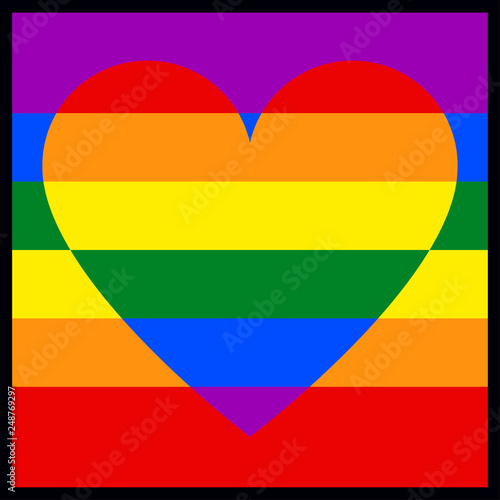 Vector illustration. Rainbow heart shape on a colorful striped background. Square format, thin black border. LGBTI retro styled symbol. Free Download Vector illustration. Rainbow heart shape on a colorful striped background. Square format, thin black border. LGBTI retro styled symbol. - GFXLoad