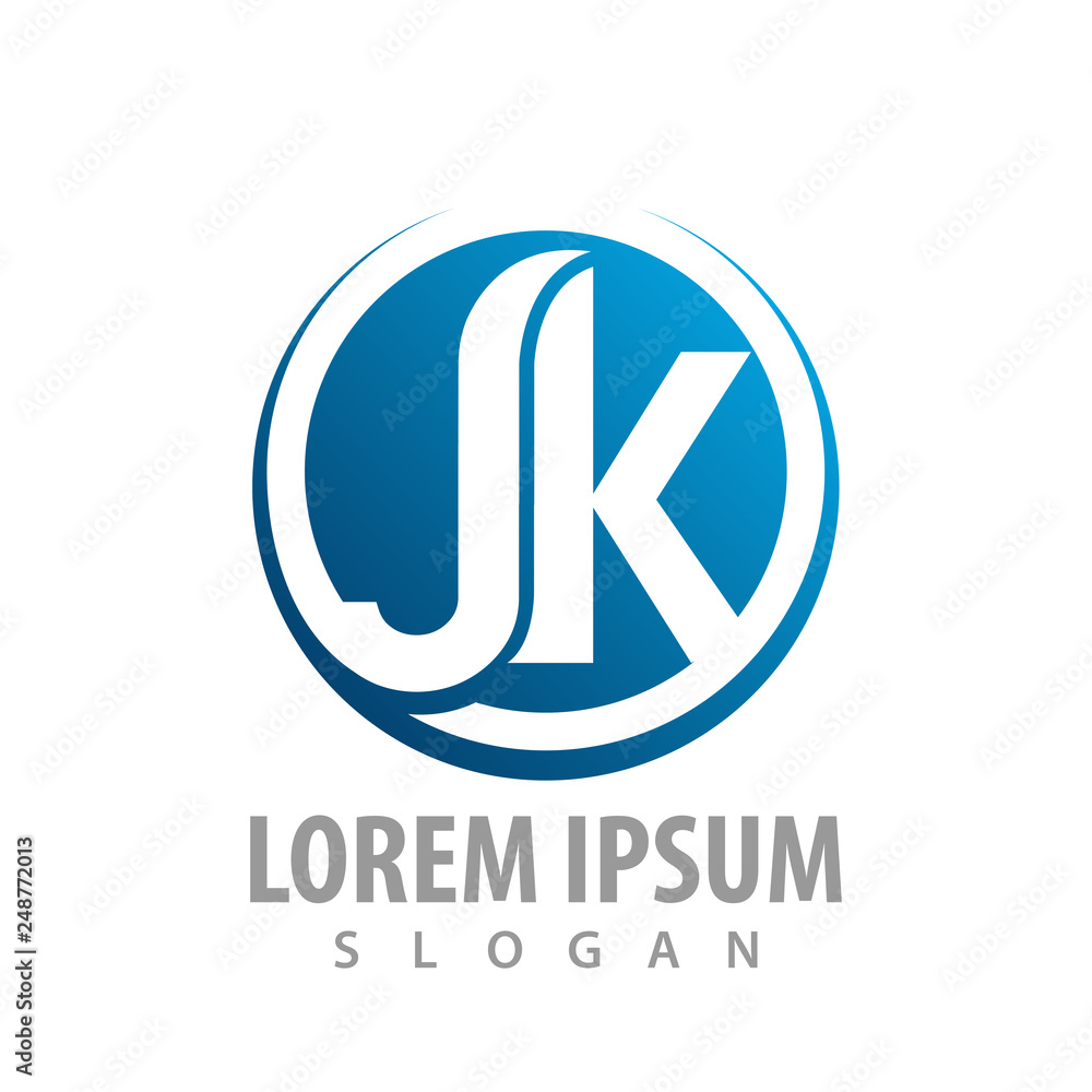 Circle initial letter JK blue logo concept design. Symbol graphic template element vector Circle initial letter JK blue logo concept design. Symbol graphic template element vector