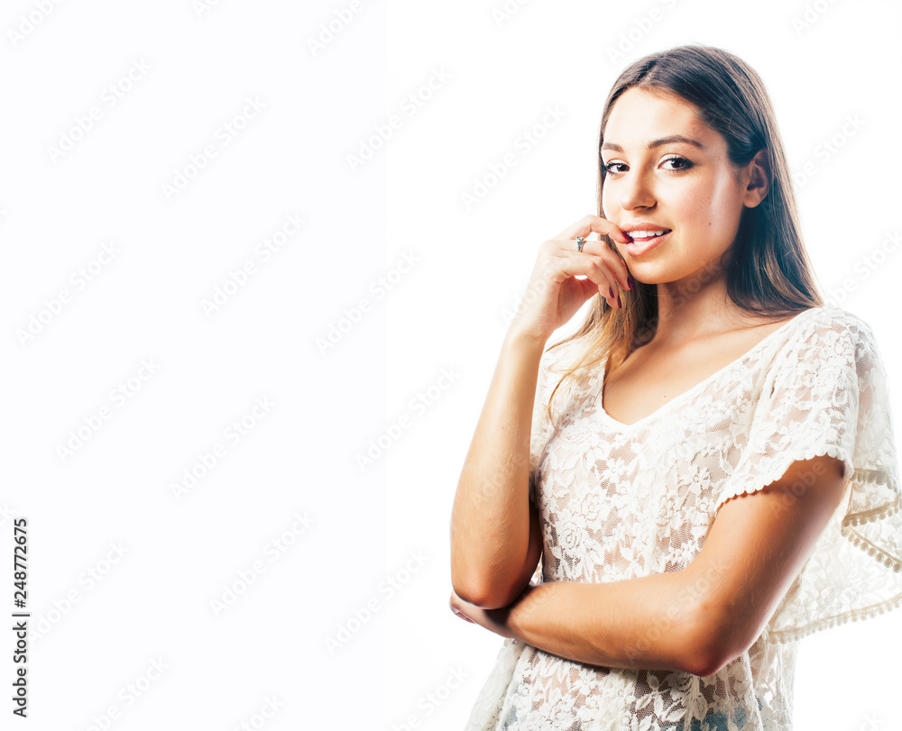 young beauty woman smiling dreaming isolated on white close up young beauty woman smiling dreaming isolated on white close up