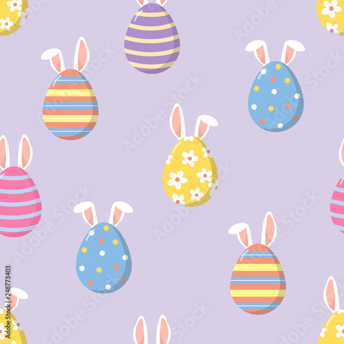 ute Easter eggs and bunny ears seamless pattern. Holiday background.