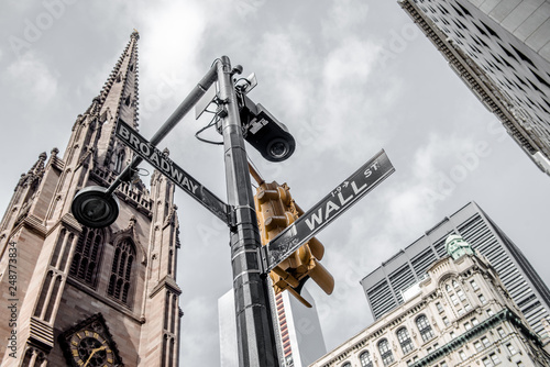 Wall street sign at New York City, NYC