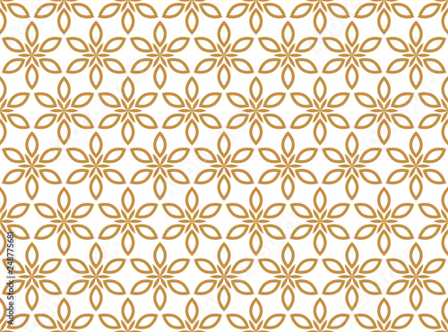 Flower geometric pattern. Seamless vector background. White and gold ornament. Ornament for fabric, wallpaper, packaging, Decorative print © ELENA