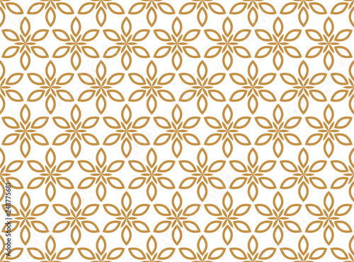 Flower geometric pattern. Seamless vector background. White and gold ornament. Ornament for fabric, wallpaper, packaging, Decorative print