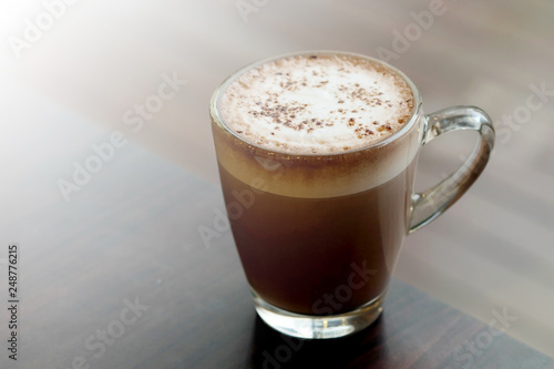 Hot chocolate with milk foam and space for write wording, high nutrition hot drink sold in coffee shop and bakery shop