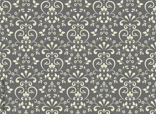 Wallpaper in the style of Baroque. Seamless vector background. Grey floral ornament. Graphic pattern for fabric, wallpaper, packaging. Ornate Damask flower ornament