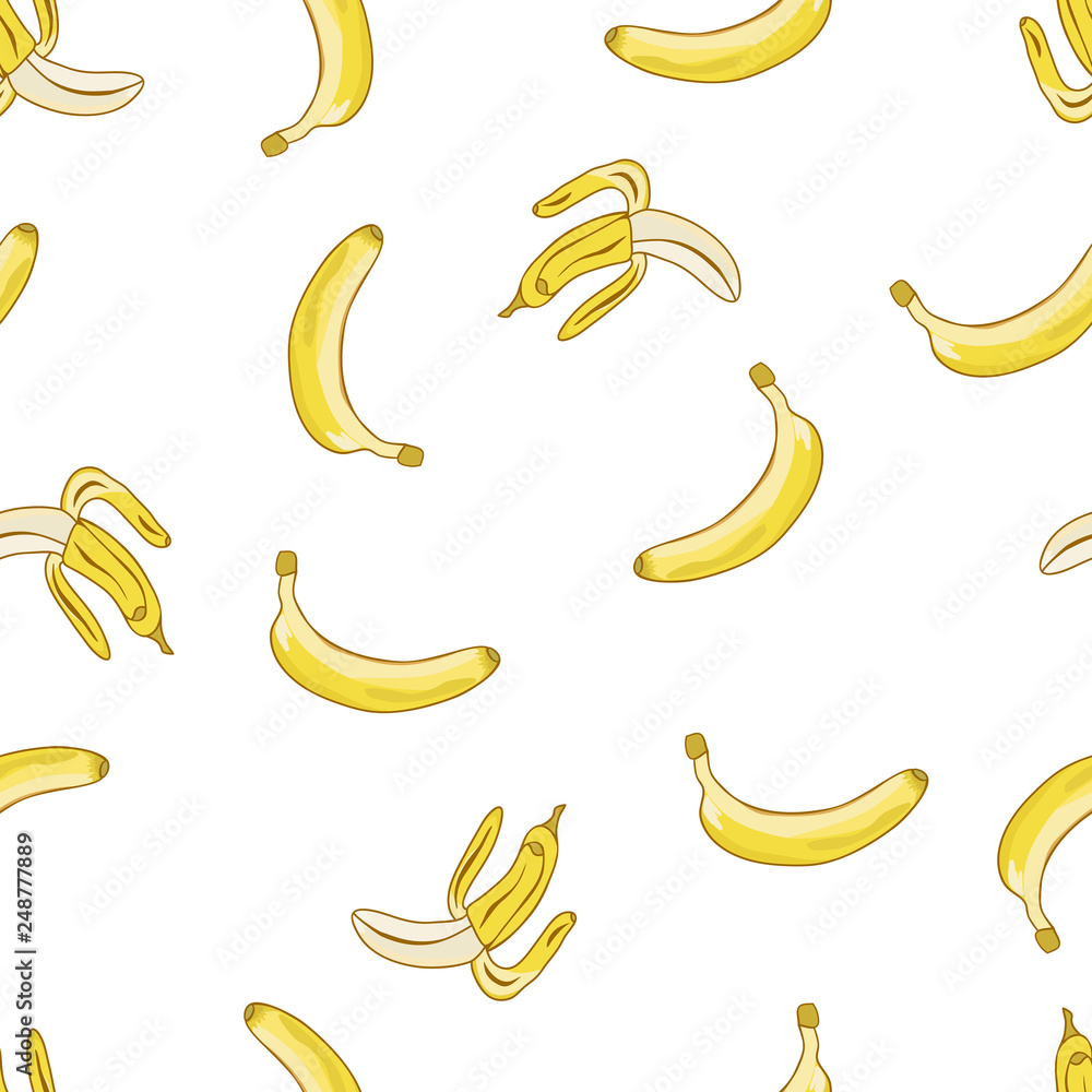 Seamless colorful tropical background. Pattern with yellow bananas.