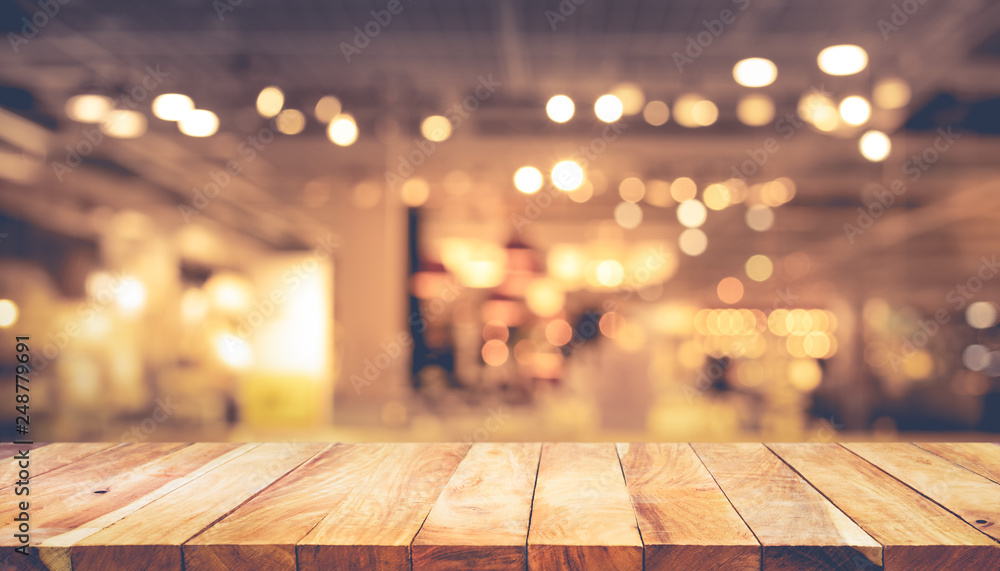 Wood texture table top (counter bar) with blur light gold bokeh in  cafe,restaurant background.For montage product display or design key visual  Stock Photo | Adobe Stock