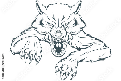 Evil Wolf Mascot. Vector graphics to design.