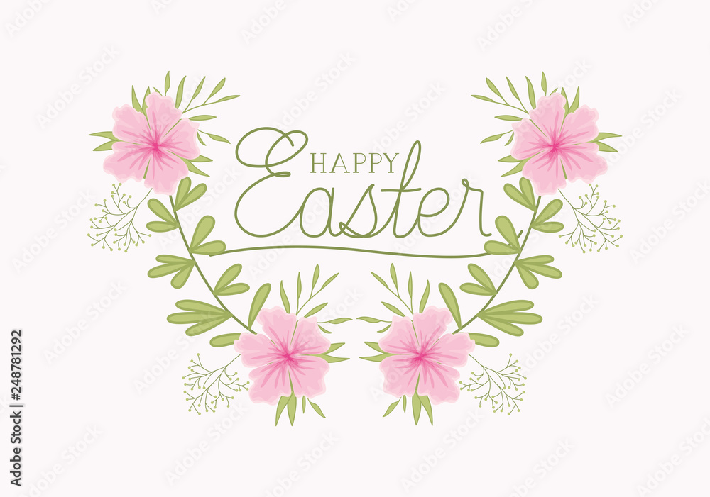 happy easter card with handmade font and flowers happy easter card with handmade font and flowers