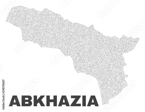 Abkhazia map designed with little dots. Vector abstraction in black color is isolated on a white background. Scattered little elements are organized into Abkhazia map.