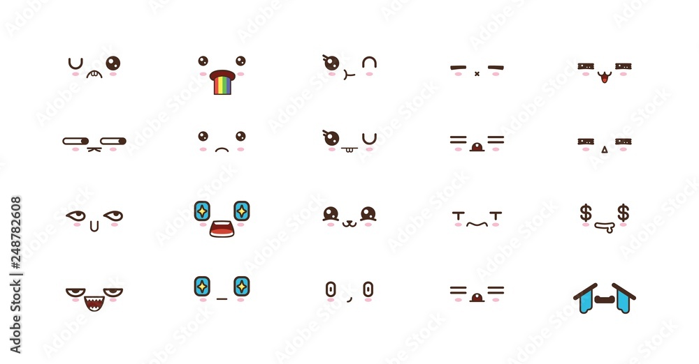 Naklejka premium Kawaii smile emoticons. Japanese emoji. set icon