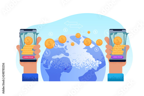 Sending World Remit. Technology Phone Hand.