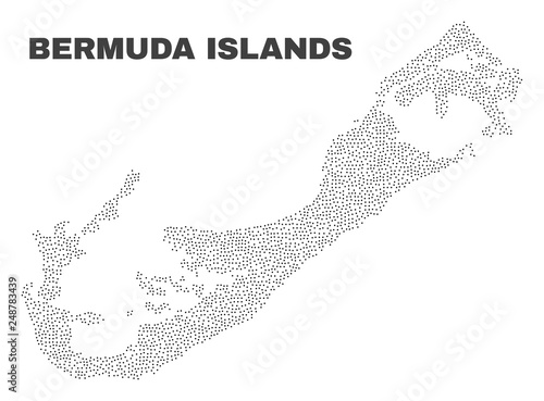 Bermuda Islands map designed with tiny points. Vector abstraction in black color is isolated on a white background. Scattered tiny dots are organized into Bermuda Islands map.