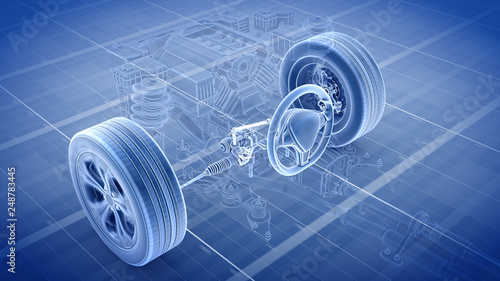Car structure - Steering System 3d rendering