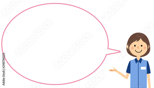 説明する女性店員　ふきだし