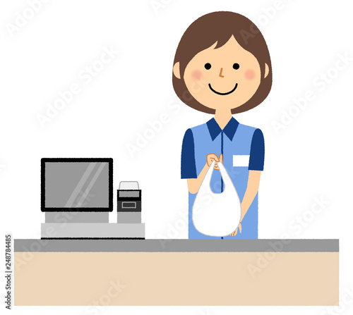 女性店員　レジ