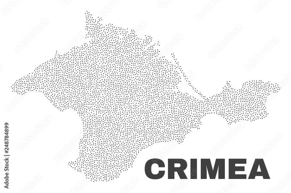 Fototapeta premium Crimea map designed with little dots. Vector abstraction in black color is isolated on a white background. Random little points are organized into Crimea map.