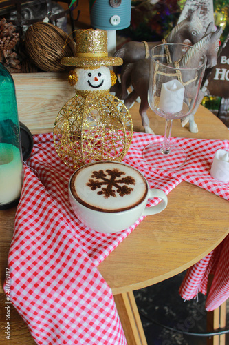 Latte coffee on a beautifully decorated table
