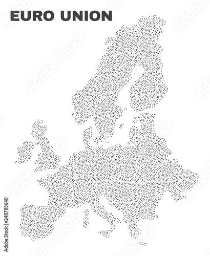 Euro Union map designed with small dots. Vector abstraction in black color is isolated on a white background. Scattered small dots are organized into Euro Union map.