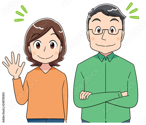 夫婦 両親 アニメ風タッチ