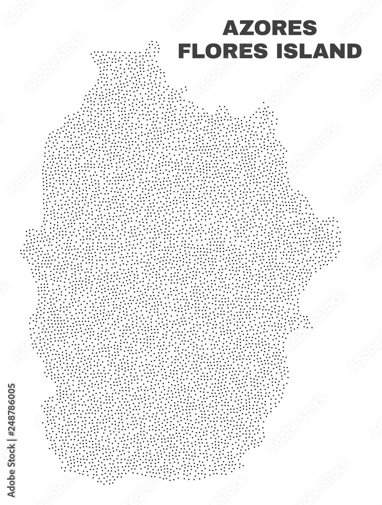 Flores Island of Azores map designed with small points. Vector abstraction in black color is isolated on a white background. Scattered small points are organized into Flores Island of Azores map.