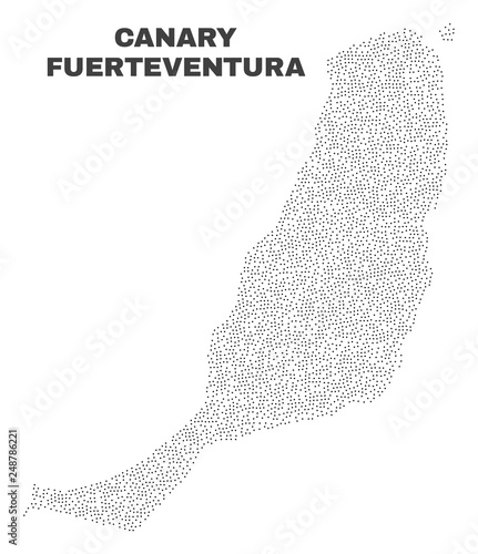 Fuerteventura Island map designed with little points. Vector abstraction in black color is isolated on a white background. Scattered little points are organized into Fuerteventura Island map.