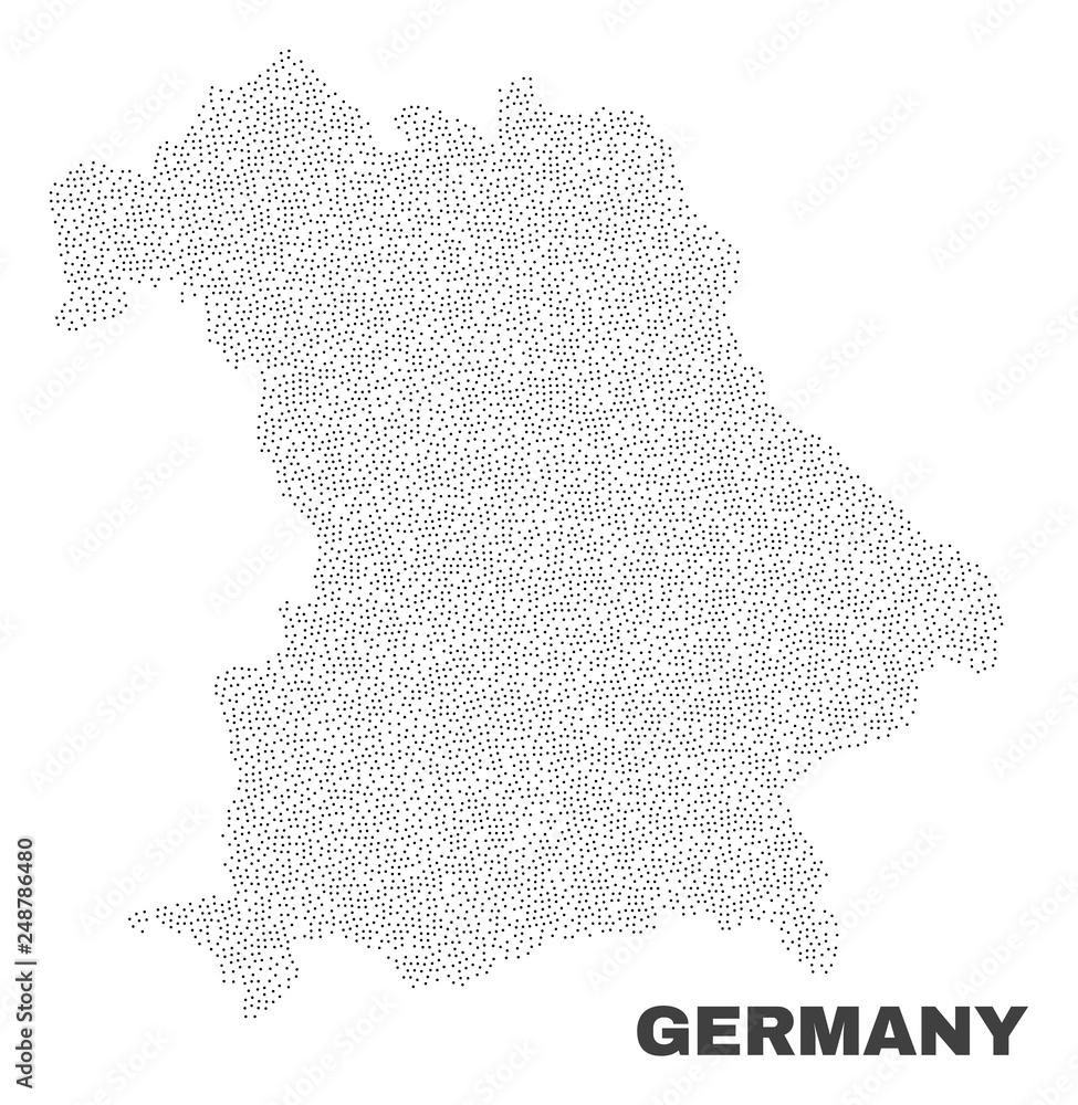 Germany map designed with little points. Vector abstraction in black color is isolated on a white background. Scattered little points are organized into Germany map.