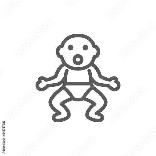 Little baby in diapers line icon.