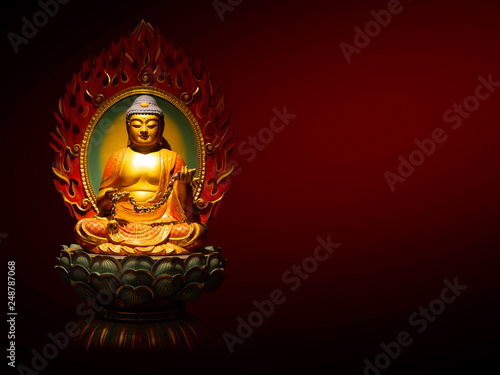 Buddha of buddha on red background. Include  clipping path.