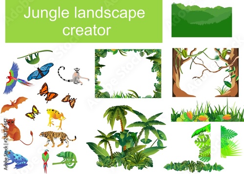 Jungle scene generator mega set, vector