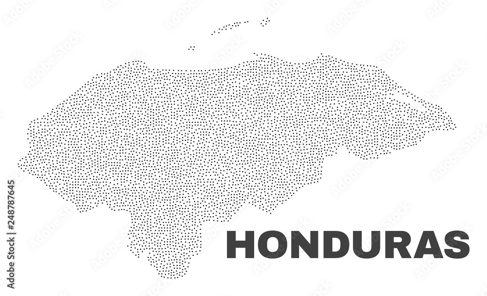Honduras map designed with small points. Vector abstraction in black color is isolated on a white background. Scattered small points are organized into Honduras map.