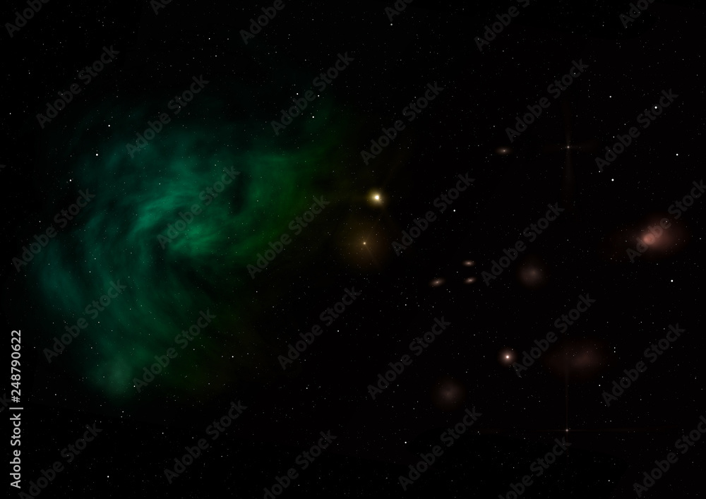 Star field in space and a nebulae. 3D rendering Star field in space and a nebulae. 3D rendering