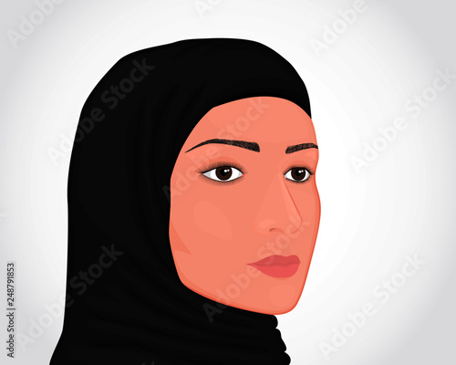 Close-up portrait of a beautiful young Muslim woman in half a turn wearing a hijab