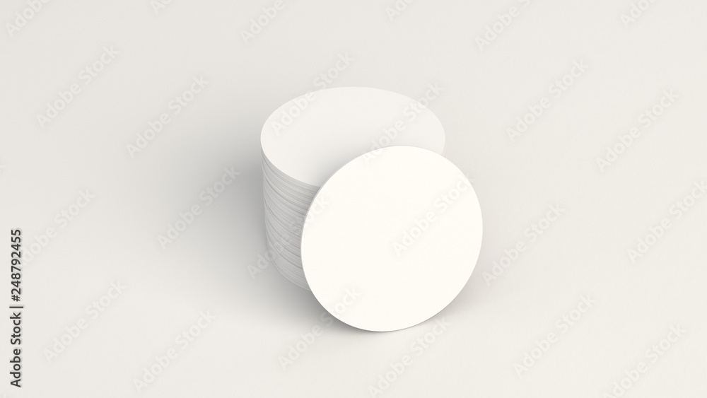 Mockup of blank white round beer coasters Mockup of blank white round beer coasters