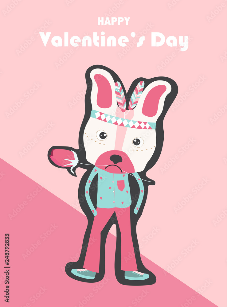 Valentines day on retro pattern design,greetings card,template,zine culture,minimal,sweet,dog,cute, Vector illustration.