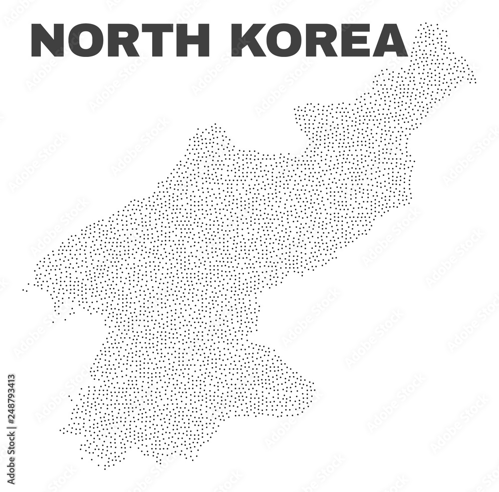 North Korea map designed with small dots. Vector abstraction in black color is isolated on a white background. Scattered small dots are organized into North Korea map.