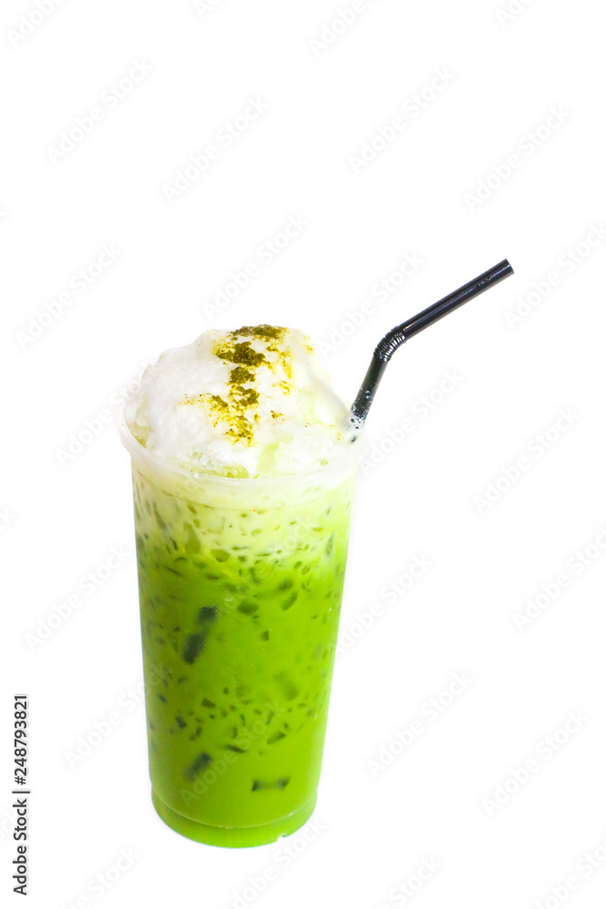 Ice Green tea matcha white background Ice Green tea matcha white background
