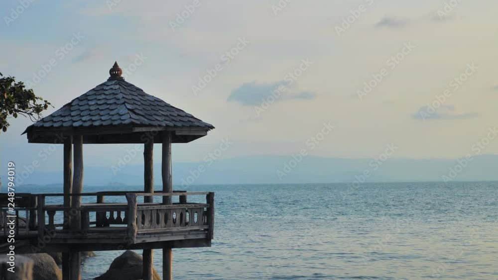 Empty meditation house, place with sea view, ,static shot Empty meditation house, place with sea view, ,static shot