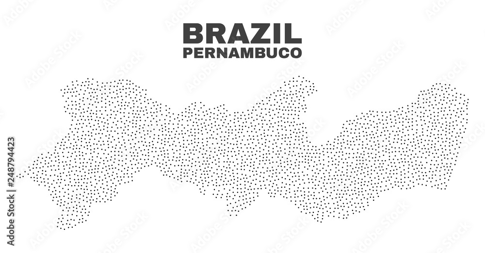 Fototapeta premium Pernambuco State map designed with little points. Vector abstraction in black color is isolated on a white background. Scattered small points are organized into Pernambuco State map.