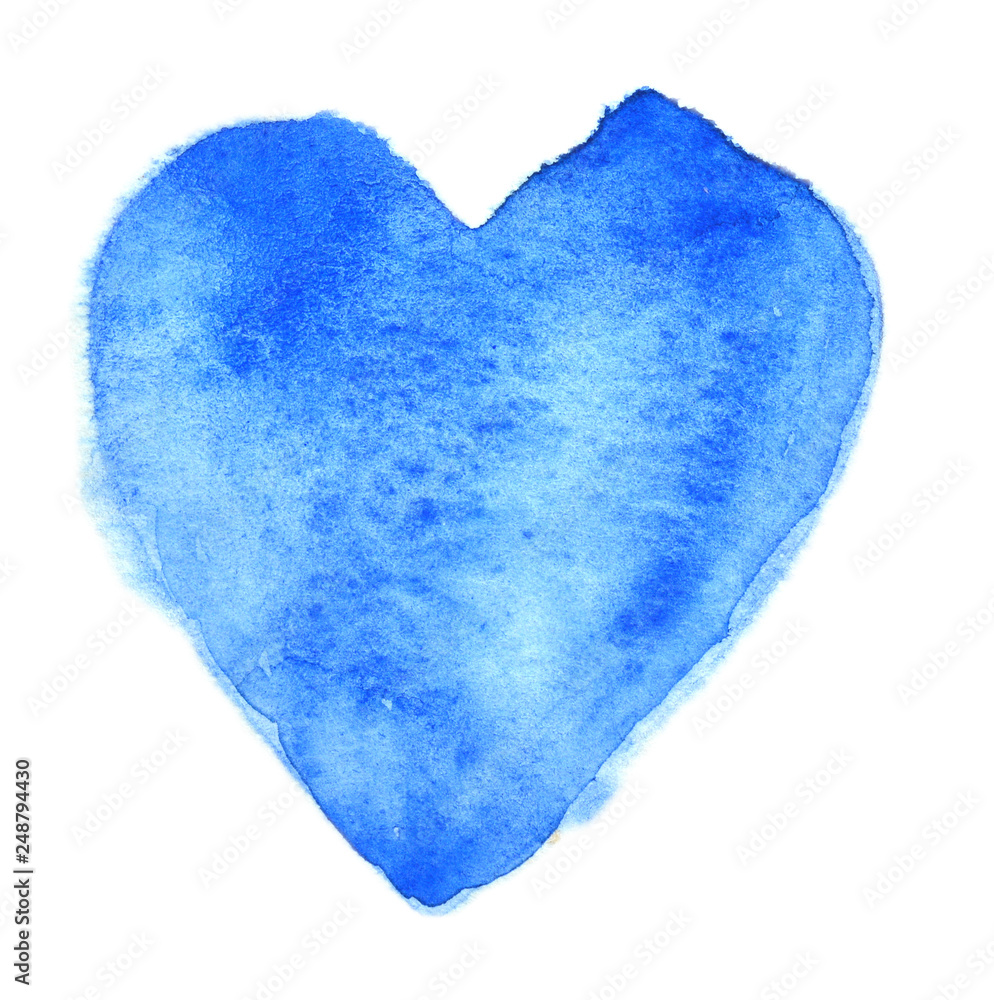 Blue heart painted in watercolor on a white background. Blue heart painted in watercolor on a white background.
