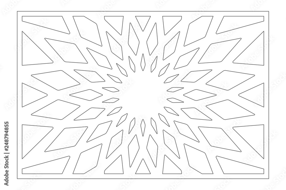 Set decorative card for cutting. Geometry, line, flower pattern. Laser cut panel. Ratio 2:3. Vector illustration. Set decorative card for cutting. Geometry, line, flower pattern. Laser cut panel. Ratio 2:3. Vector illustration.