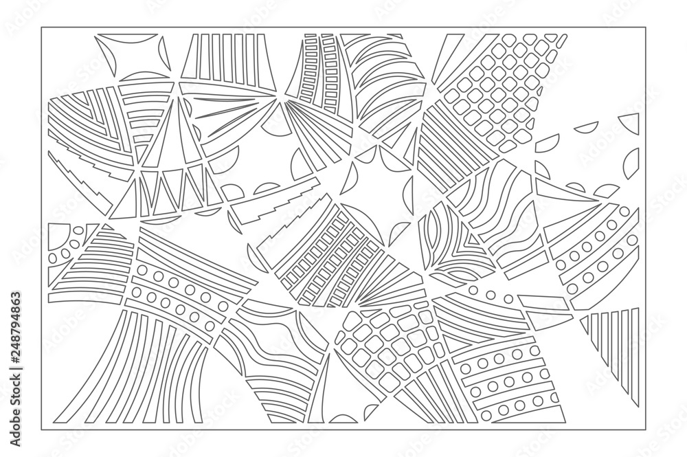 Naklejka premium Set decorative card for cutting. Doodle line pattern. Laser cut panel. Ratio 2:3. Vector illustration.