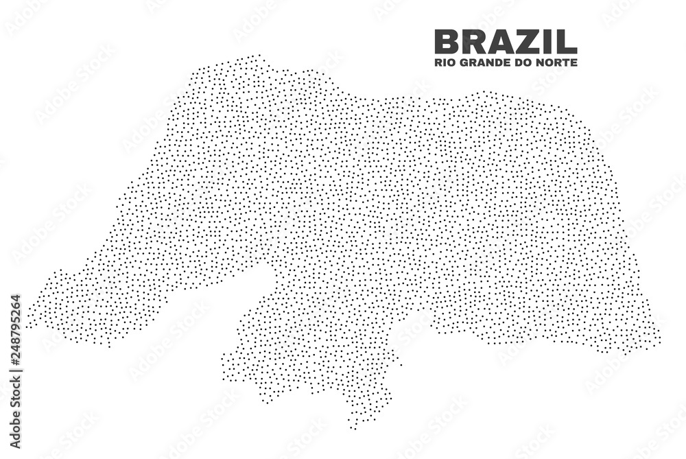 Rio Grande do Norte State map designed with small points. Vector abstraction in black color is isolated on a white background. Random small points are organized into Rio Grande do Norte State map.