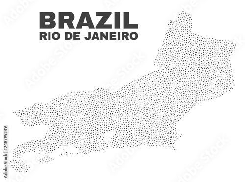 Rio de Janeiro State map designed with small dots. Vector abstraction in black color is isolated on a white background. Scattered small dots are organized into Rio de Janeiro State map.