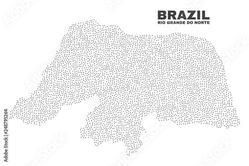 Rio Grande do Norte State map designed with small points. Vector abstraction in black color is isolated on a white background. Random small points are organized into Rio Grande do Norte State map. photo