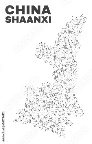 Shaanxi Province map designed with tiny points. Vector abstraction in black color is isolated on a white background. Random tiny points are organized into Shaanxi Province map.