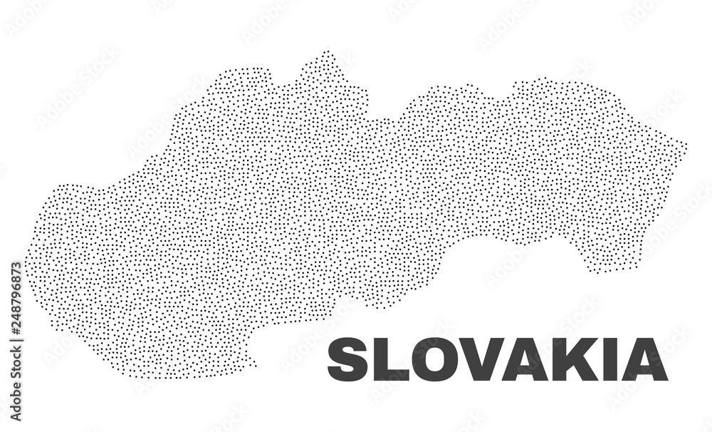 Slovakia map designed with little points. Vector abstraction in black color is isolated on a white background. Random small points are organized into Slovakia map.